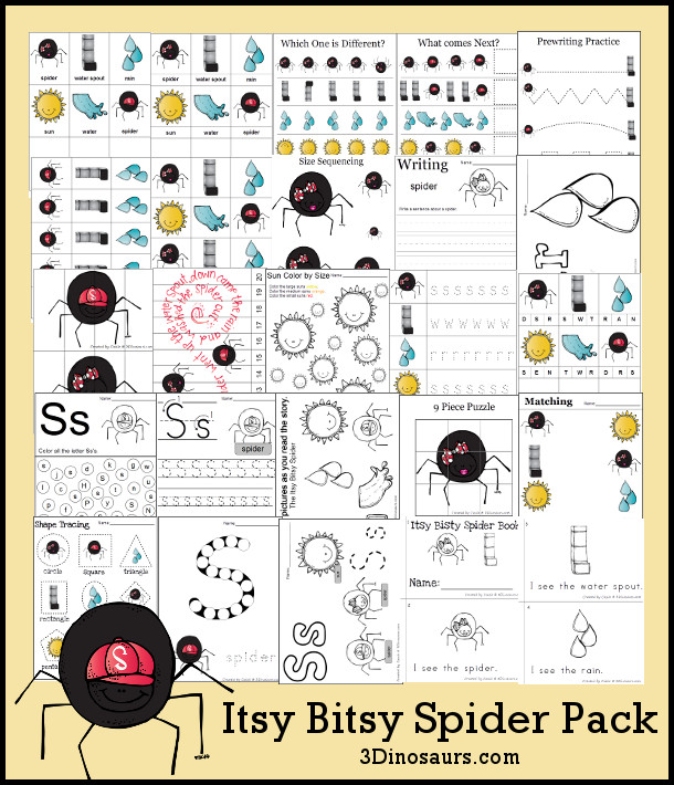 Itsy Bitsy Spider Pack - 71 pages of activities $5 - 3Dinosaurs.com