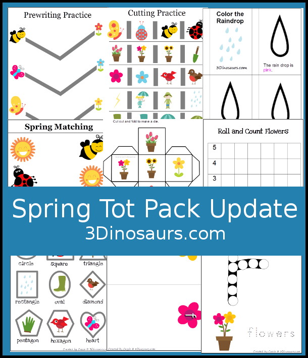 Free Spring Pack Update Printables has 80 pages of printables spring printables with writing, matching, puzzles, cutting, CVC words and more All great for prek, kindergarten, kindergarten and first grade - 3Dionsaurs.com