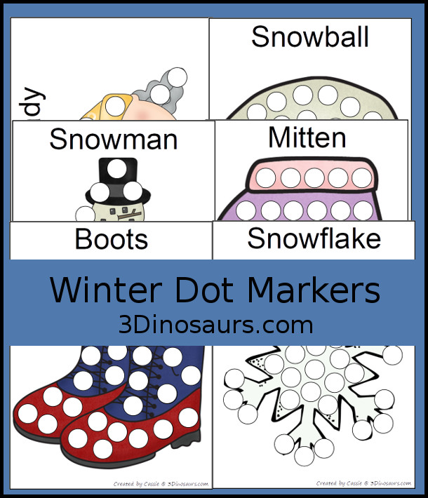 Free Winter Pack Dot Markers - 24 pages of winter themed dot markers - 3Dinosaurs.com