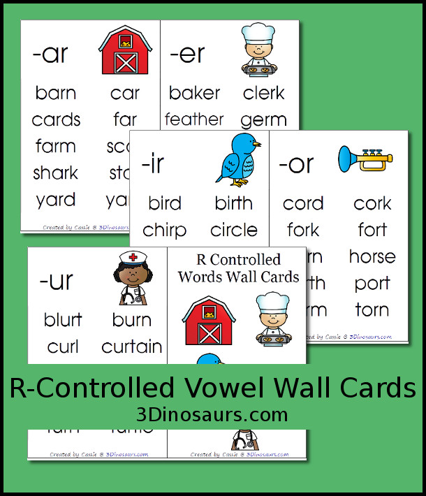 Free R-Controlled Vowel Wall Cards - 3Dinosaurs.com