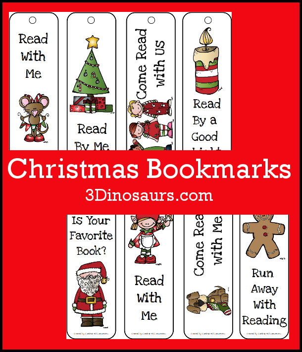 Free Christmas Themed Bookmarks - 8 different ones to pick from - 3Dinosaurs.com