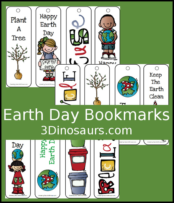 Free Earth Day Bookmarks - 12 different bookmarks for kids - 3Dinosaurs.com