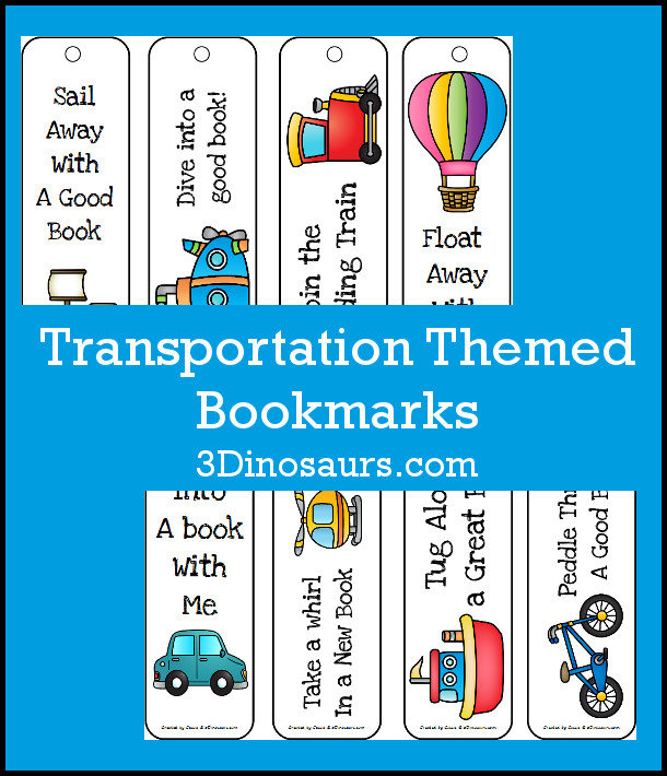 Free Transportation Themed Bookmarks - 8 different ones to pick from - 3Dinosaurs.com