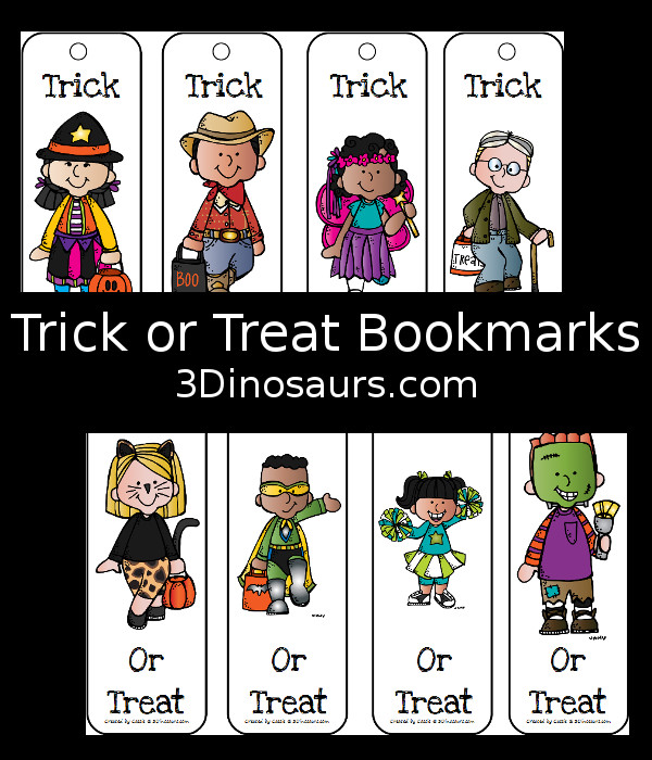 Free Trick or Treat Themed Bookmarks - 8 different ones to pick from for Halloween - 3Dinosaurs.com