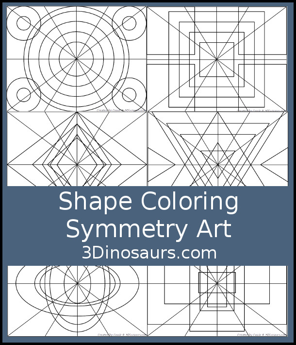 Free Shape Coloring Symmetry Art - with 6 shapes to color and have fun coloring - 3Dinosaurs.com