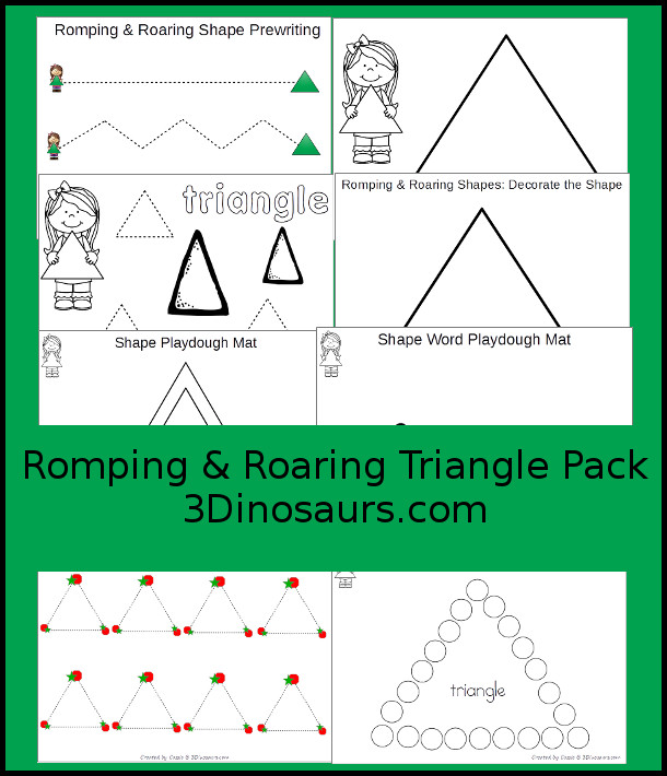 Free Romping & Roaring Triangle Pack - 10 pages of activities - 3Dinosaurs.com