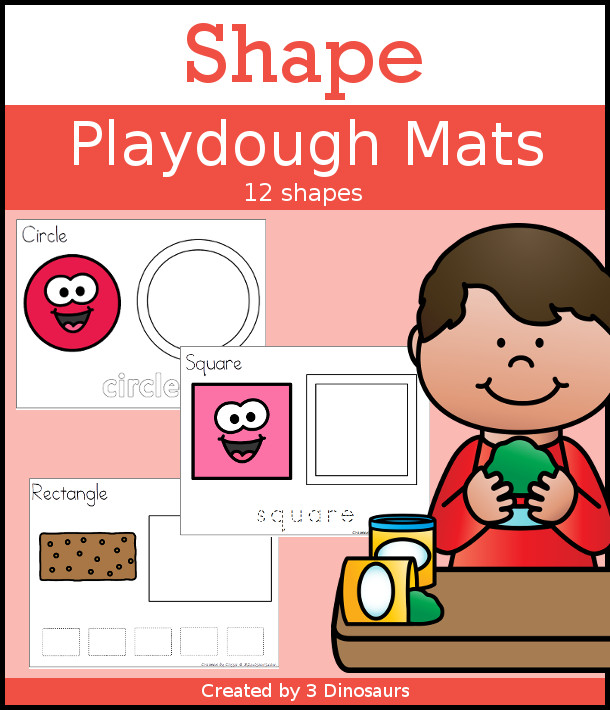 Shape Playdough Mat Set - 3 options for working each shape with playdough mat words, tracing words and tracing shape - 3 Dinosaurs