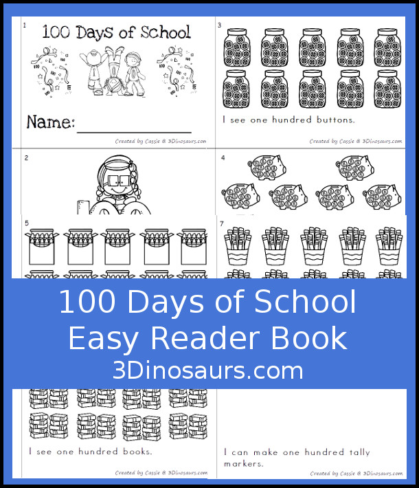 Free 100 Days of School Book - fun ways to count to 100 in a easy to use book - 3Dinosaurs.com
