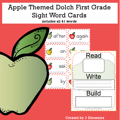 Apple Theme Dolch First Grade Sight Words - all 41 words in the Dolch First $ - 3Dinosaurs.com