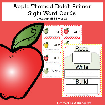 Apple Theme Dolch Preprimer Sight Words - all 52 words in the Dolch Primer $ - 3Dinosaurs.com