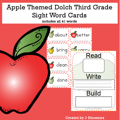 Apple Theme Dolch Third Grade Sight Words - all 41 words in the Dolch Third Grade $ - 3Dinosaurs.com