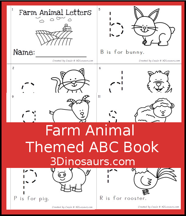 Free Fun Farm Animal ABC Easy Reader Book - 12 page book with abc themes for a farm theme - 3Dinosaurs.com