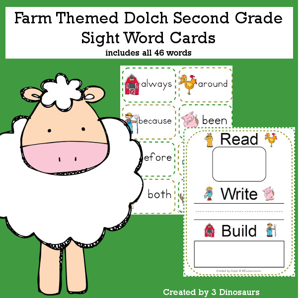 Farm Theme Dolch Second Grade Sight Words - all 46 words in the Dolch Second Grade $ - 3Dinosaurs.com