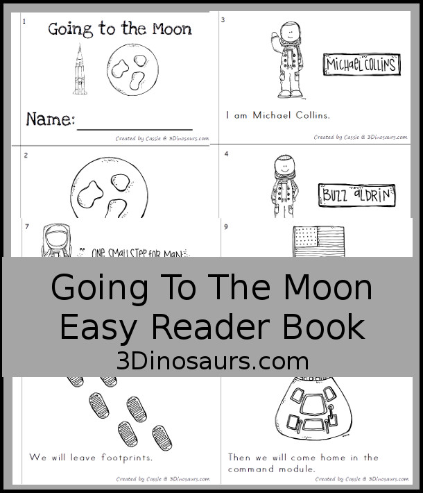 Free Going To The Moon Easy Reader Book- 8 page book with people from the first moon landing, about going and coming back  - 3Dinosaurs.com