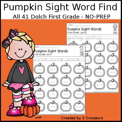 Pumpkin Find Dolch Preprimer Sight Words $ - 3Dinosaurs.com