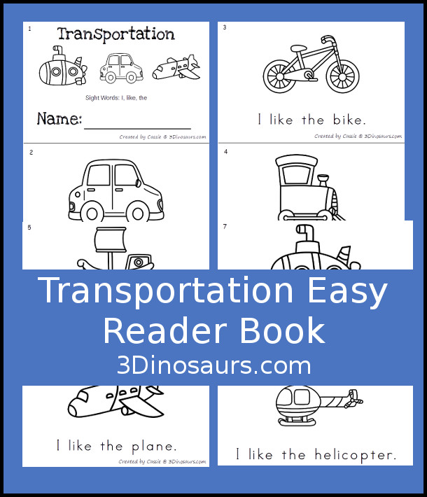 Free Fun Transportation Easy Reader Book For Kids - 8 page book for early readers - 3Dinosaurs.com