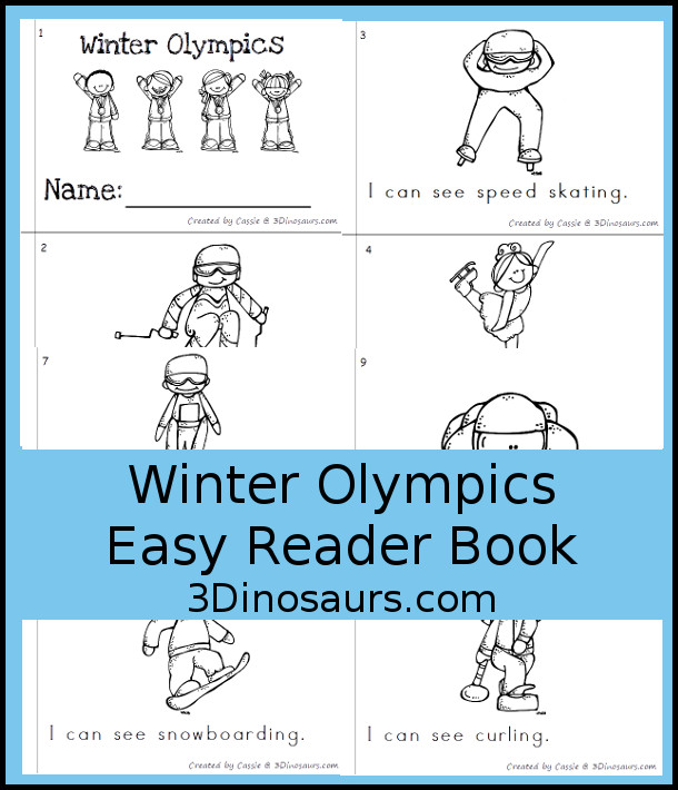 FREE Winter Olympic Easy Reader Book - 8 page easy to ready books for the Winter Olympics - 3Dinosaurs.com