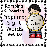 Free Romping & Roaring Preprimer Sight Words Packs Set 10: we, where, yellow you