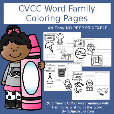 CVCC Word Family Coloring Pages - 3Dinosaurs.com