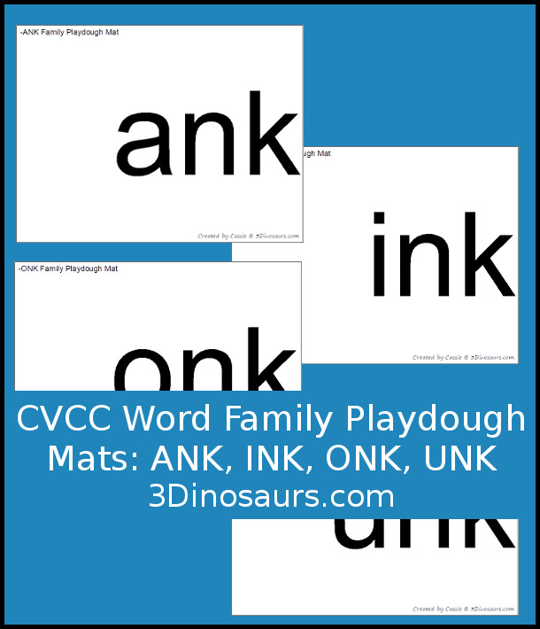 Free CVCC Word Family Playdough mats - AND, END, IND, & OND - 3Dinosaurs.com