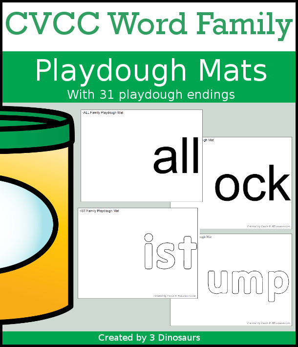 CVCC Word Family Playdough Mats: -all, -ill, -ell, -oll, -ull, -ing, -ang, -ung, -ong, -ast, -ist, -ust, -ost, -est, -ack, -ick, -ock, -uck, -and, -end, -ind, -ond, -und, ink, -unk, -onk, -amp, -imp, -ump - 3Dinosaurs.com