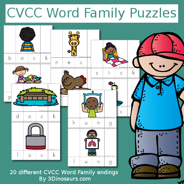 CVCC Word Family Puzzles - 52 pages of puzzles, building mats and more $ - 3Dinosaurs.com