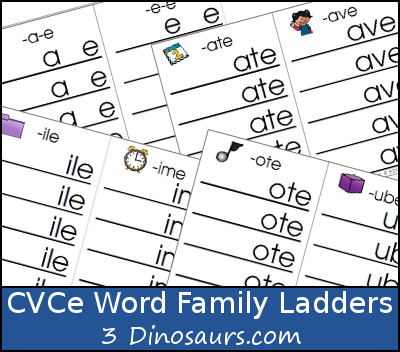 Free CVCe Word Family Ladders: -ace, -age, -ake, -ale, -ame, -ane, -ape, -ase, -ate, -ave, -ice, -ide, -ife, -ike, -ile, -ime, -ine, -ipe, -ise, -ite, -obe, -ode, -oke, -ole, -ome, -one, -ope, -ose, -ote, -ube, -ude, -ule, -une - 3Dinosaurs.com