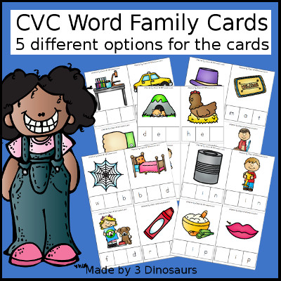 CVC Word Family Cards with Tiles- 3Dinosaurs.com