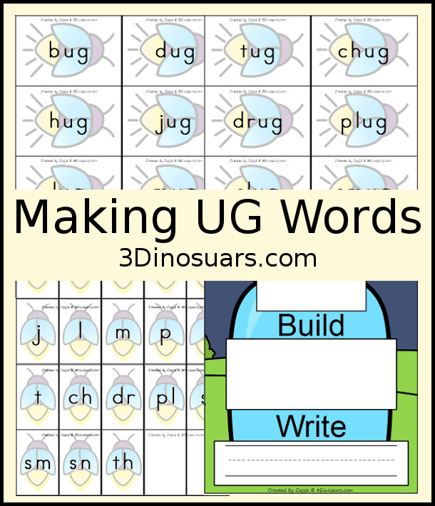 Free Hands-On Mat for Making UG Word Family Words - fun way to work on building the different types of ug words with a firefly theme - 3Dinosaurs.com