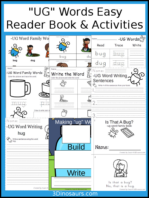 UG Easy Reader Book and Activities - 40 pages of activites, book, and printables to use to learn UG word family words $ - 3Dinosaurs.com