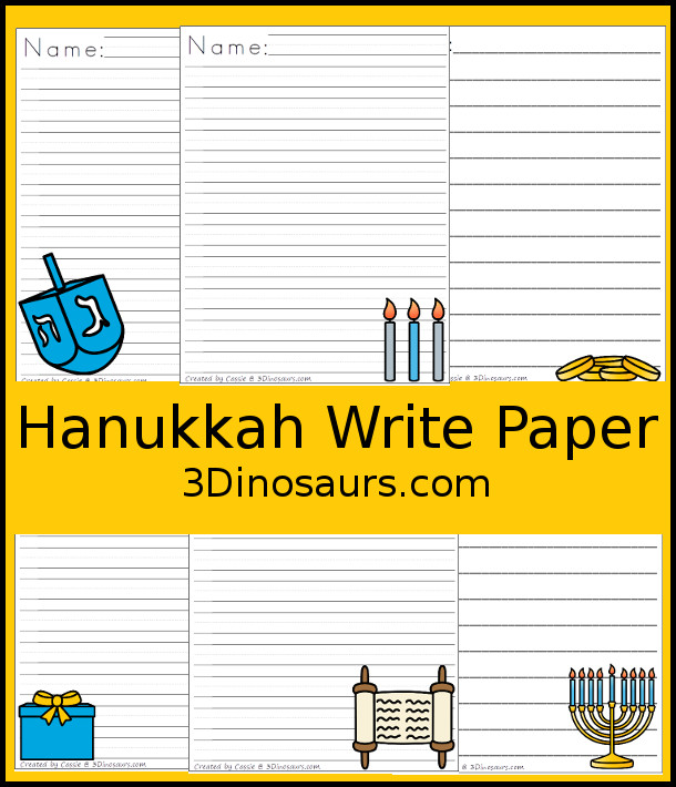 Free Hanukkah Themed Writing Paper For Kids - 6 different Nativity themes to pick from - 3Dinosaurs.com