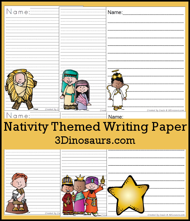 Free Nativity Themed Writing Paper For Kids - 6 different Nativity themes to pick from - 3Dinosaurs.com