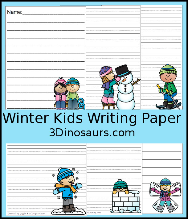 Free Fun Kids Winter Activities Writing Paper - 6 different winter activities to pick from - 3Dinosaurs.com