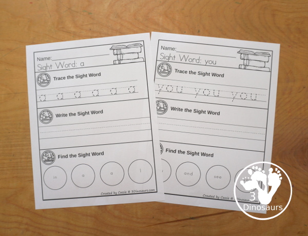 Sight Word Find & Trace Simple Prepimrer Printable - All 40 Preprimer Sight Words - it has two lines of tracing the sight word and two lines of finding the sight words with simple and easy to use layout and not to much on the page to distract kids with examples of what they are doing for the sight word - 3Dinosaurs.com