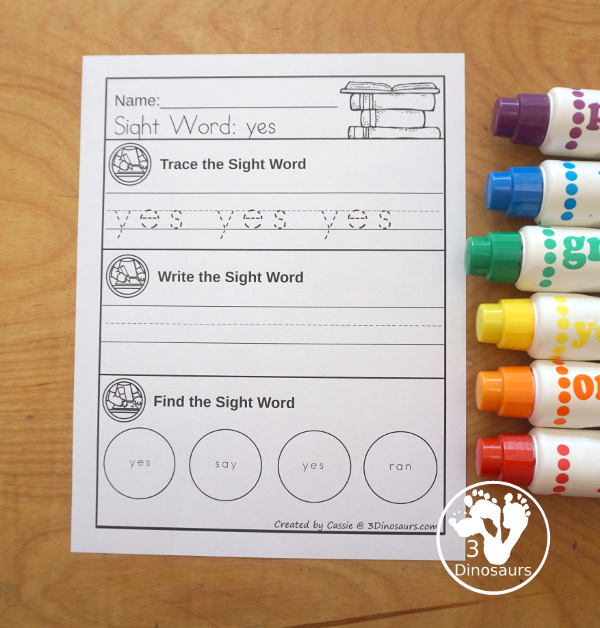 Sight Word Find, Write & Trace Simple Printable - All 220 Dolch Sight Words - it has trace the sight word, write the sight word and find the sight words with simple and easy to use layout and not to much on the page to distract kids with examples of what they are doing for the sight word - 3Dinosaurs.com