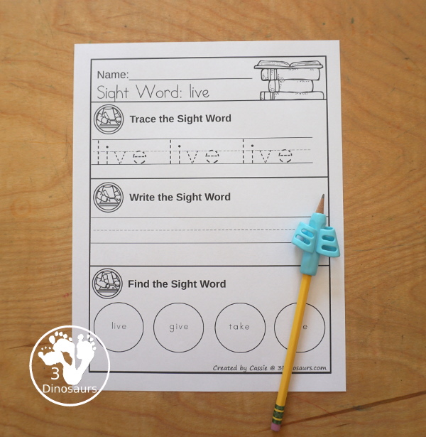 Sight Word Find, Write & Trace Simple Printable - All 220 Dolch Sight Words - it has trace the sight word, write the sight word and find the sight words with simple and easy to use layout and not to much on the page to distract kids with examples of what they are doing for the sight word - 3Dinosaurs.com