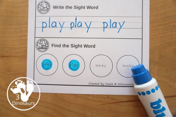 Sight Word Find, Write & Trace Simple Printable - All 220 Dolch Sight Words - it has trace the sight word, write the sight word and find the sight words with simple and easy to use layout and not to much on the page to distract kids with examples of what they are doing for the sight word - 3Dinosaurs.com