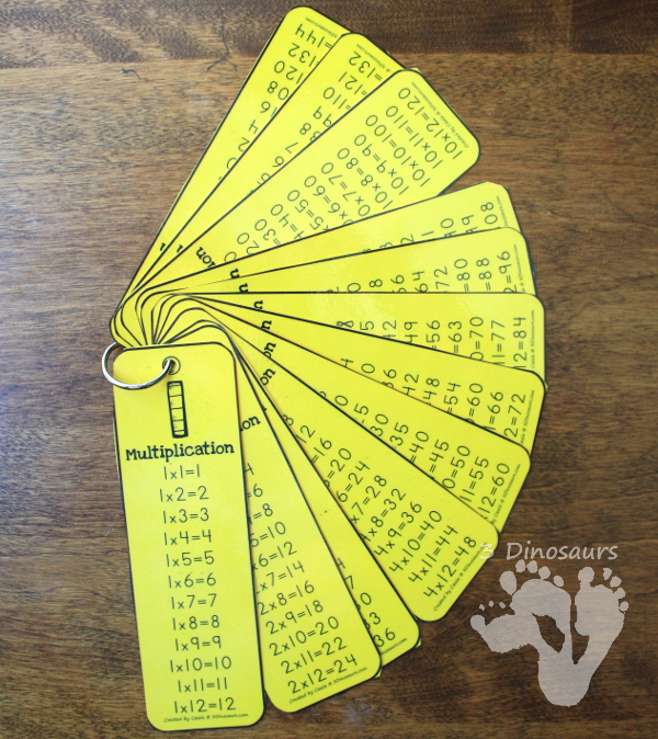 Free Multiplication Bookmarks - Numbers 1 through 12 - 3Dinosaurs.com