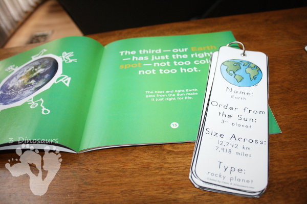Free Planet Information Bookmarks with the sun, 8 planets and Pluto - two types to pick from - 3Dinosaurs.com