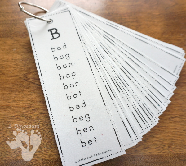 CVC Words By Beginning Sound Bookmarks - A fun way to work on building words with different types words that are similar in easy to use bookmarks and matching phonics ladders to use with the bookmarks - 3Dinosaurs.com #teacherspayteachers #phonicsforkids #learningtoread #cvcwords