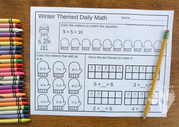 No Prep Winter Addition & Subtraction and Multiplication & Division - 30 pages no-prep printables with a mix of addition and subtraction or multiplication and division activities plus a math center activities - 3Dinosaurs.com #noprepmath #tpt #addition #subtraction #multiplication #division