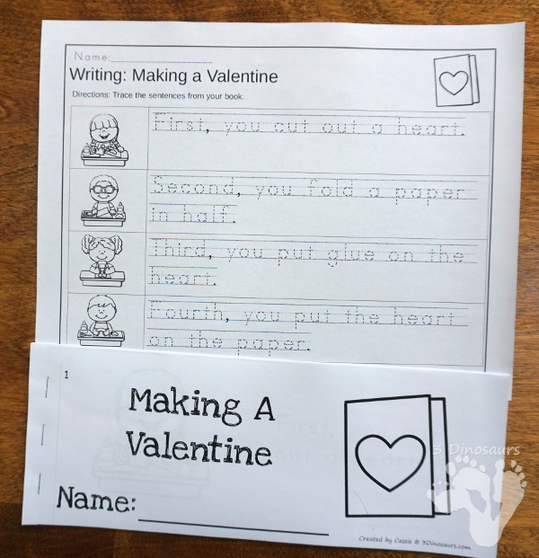 Two Fun Valentines Sequencing Sets: Making a Valentines and How To Mailing a Valentine -  with clip cards, task cards, no-prep worksheets and easy reader books $ - 3Dinosaurs.com #printablesforkids #sequencingforkids  #valetninesprintables #tpt #teacherspayteachers