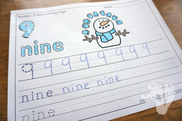 No-Prep Winter Themed Number Color and Trace - easy no-prep printables to work on numbers. Each set has 44 pages with two options for the numbers tracing or writing $ - 3Dinosaurs.com #noprepprintable #winterprintables #numbersforkids