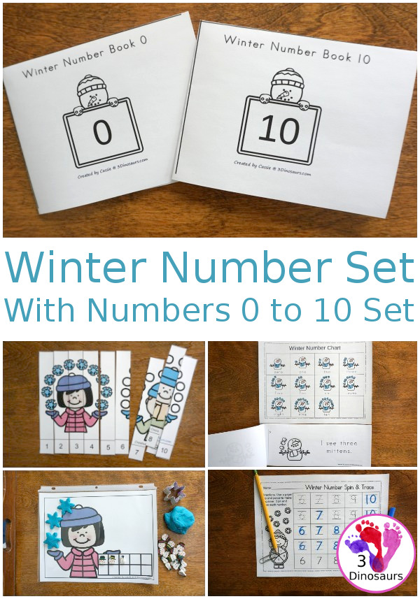 Winter Themed Number Set 1 to 10 - with clip cards, puzzles, no-prep worksheets, easy reader books, playdough mats and more $ - 3Dinosaurs.com #printablesforkids #numbersforkids #handsonlearning #winterprintables #tpt #teacherspayteachers