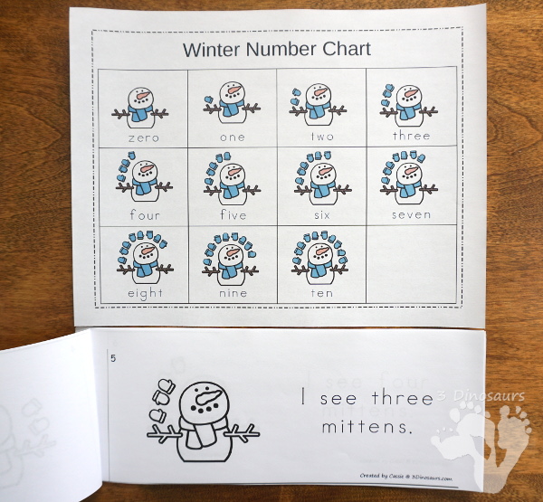 Winter Themed Number Set 1 to 10 - with clip cards, puzzles, no-prep worksheets, easy reader books, playdough mats and more $ - 3Dinosaurs.com #printablesforkids #numbersforkids #handsonlearning #winterprintables #tpt #teacherspayteachers