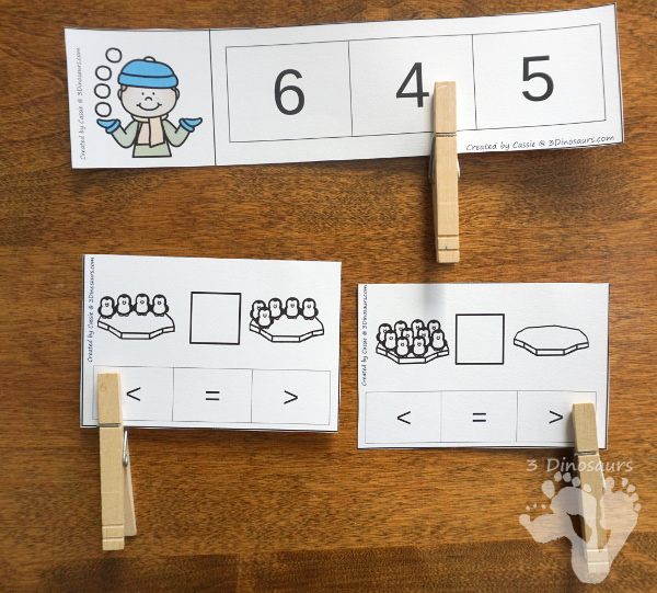 Winter Themed Number Set 1 to 10 - with clip cards, puzzles, no-prep worksheets, easy reader books, playdough mats and more $ - 3Dinosaurs.com #printablesforkids #numbersforkids #handsonlearning #winterprintables #tpt #teacherspayteachers