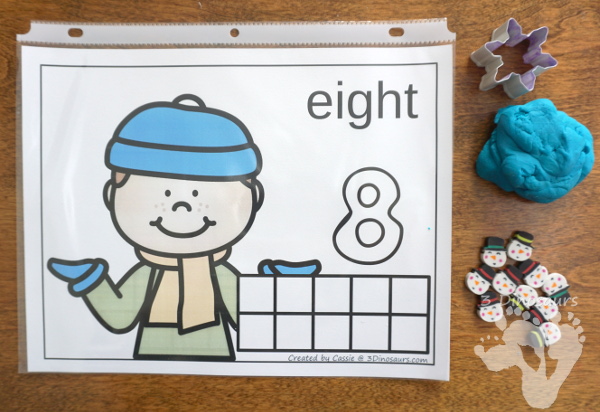 Winter Themed Number Set 1 to 10 - with clip cards, puzzles, no-prep worksheets, easy reader books, playdough mats and more $ - 3Dinosaurs.com #printablesforkids #numbersforkids #handsonlearning #winterprintables #tpt #teacherspayteachers