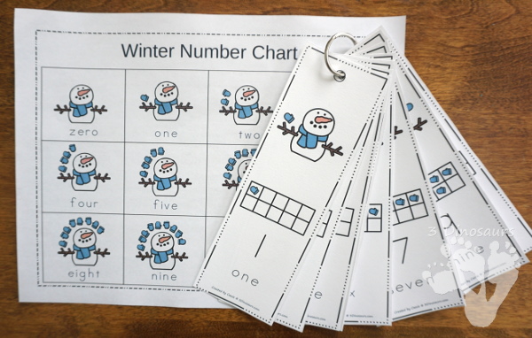 Winter Themed Number Set 1 to 10 - with clip cards, puzzles, no-prep worksheets, easy reader books, playdough mats and more $ - 3Dinosaurs.com #printablesforkids #numbersforkids #handsonlearning #winterprintables #tpt #teacherspayteachers