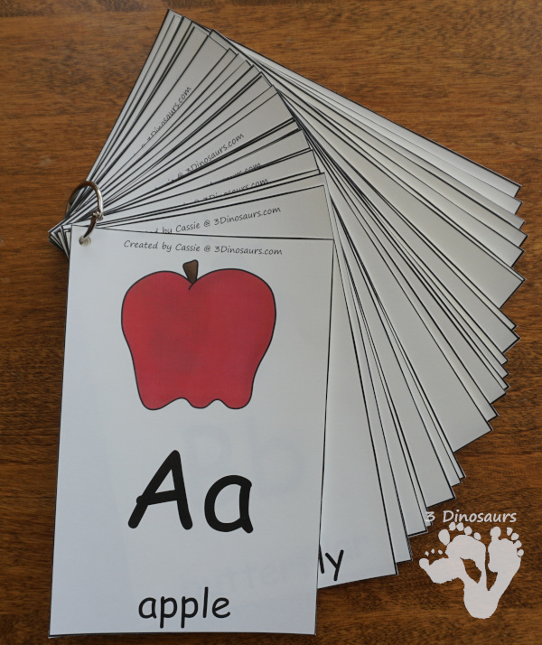 Free ABC Wall Cards - these are great to use with PreK and Kindergarten kids with all 26 letters - 3Dinosaurs.com