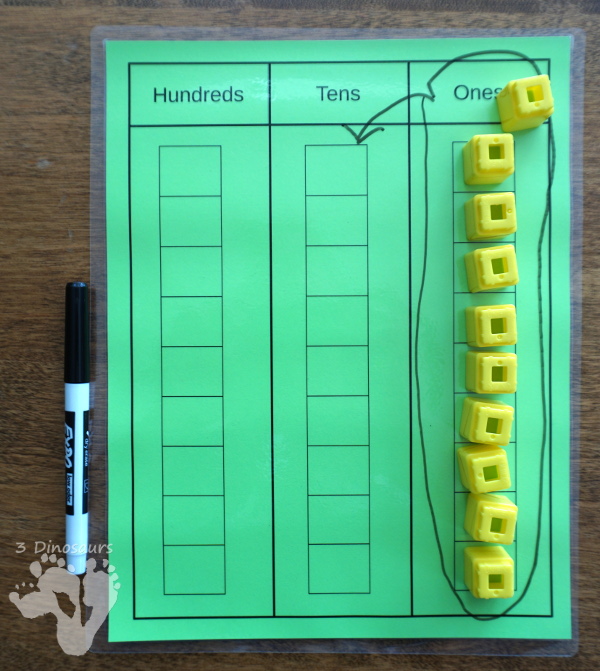 Using Place Value Mats for Addition & Subtraction – 3 Dinosaurs